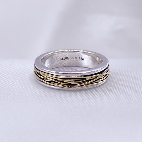 18k Yellow Gold Ring with Sterling Silver